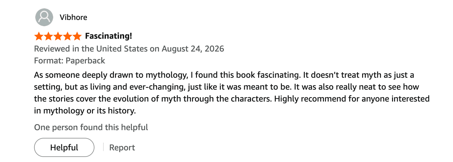 Five-star Amazon review of Pantheon: The Elemental Artifact, screenshot 1