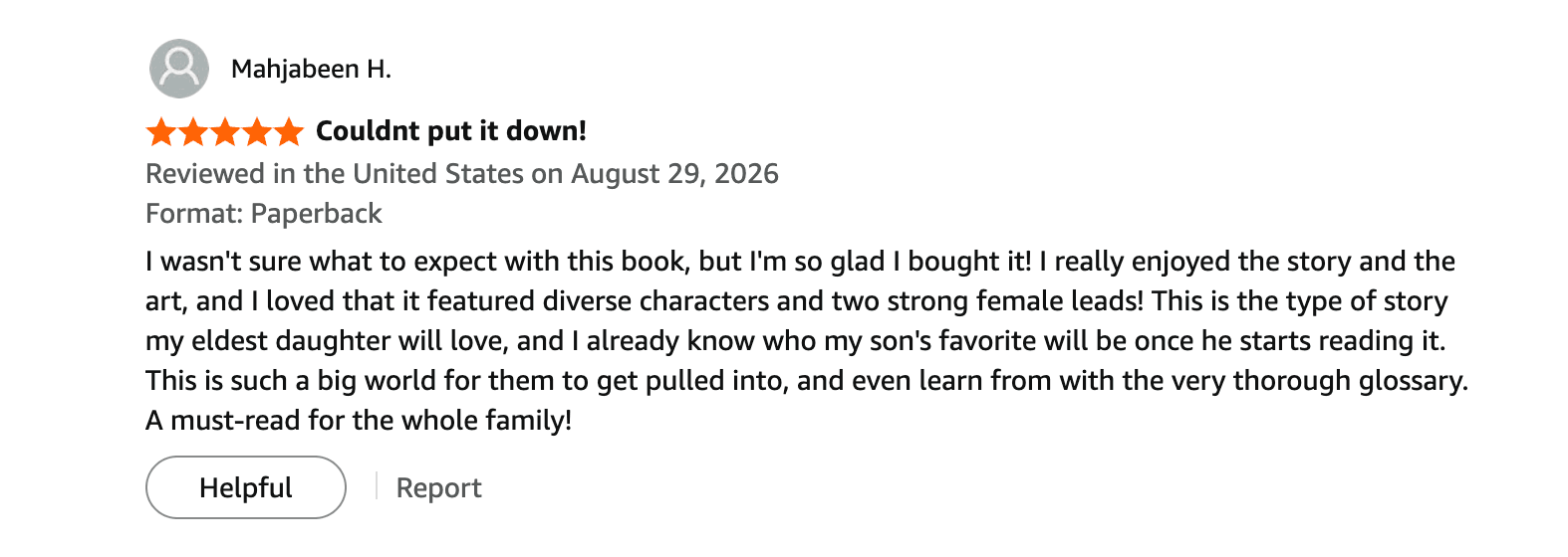 Five-star Amazon review of Pantheon: The Elemental Artifact, screenshot 5