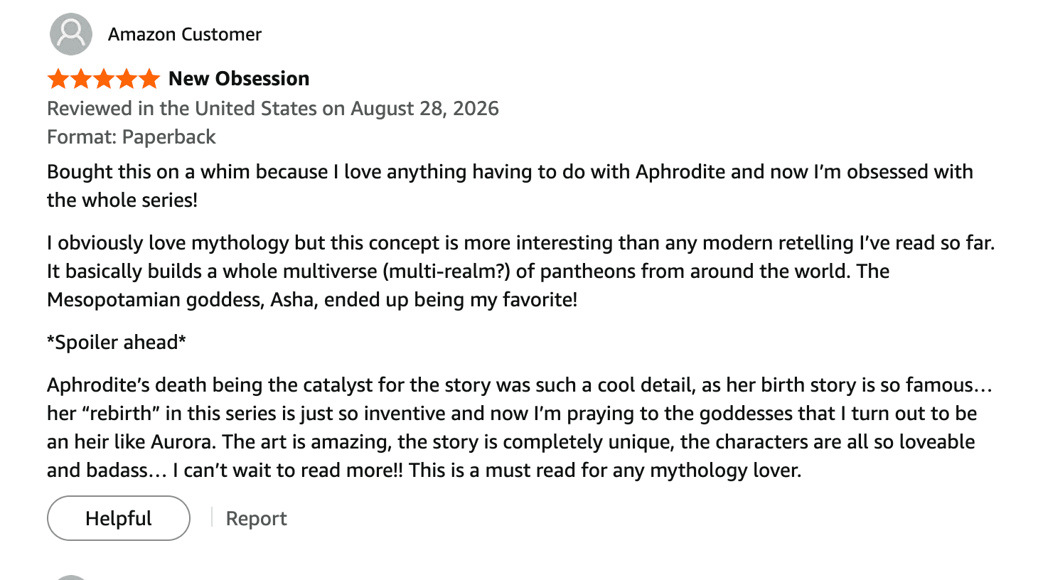 Five-star Amazon review of Pantheon: The Elemental Artifact, screenshot 6