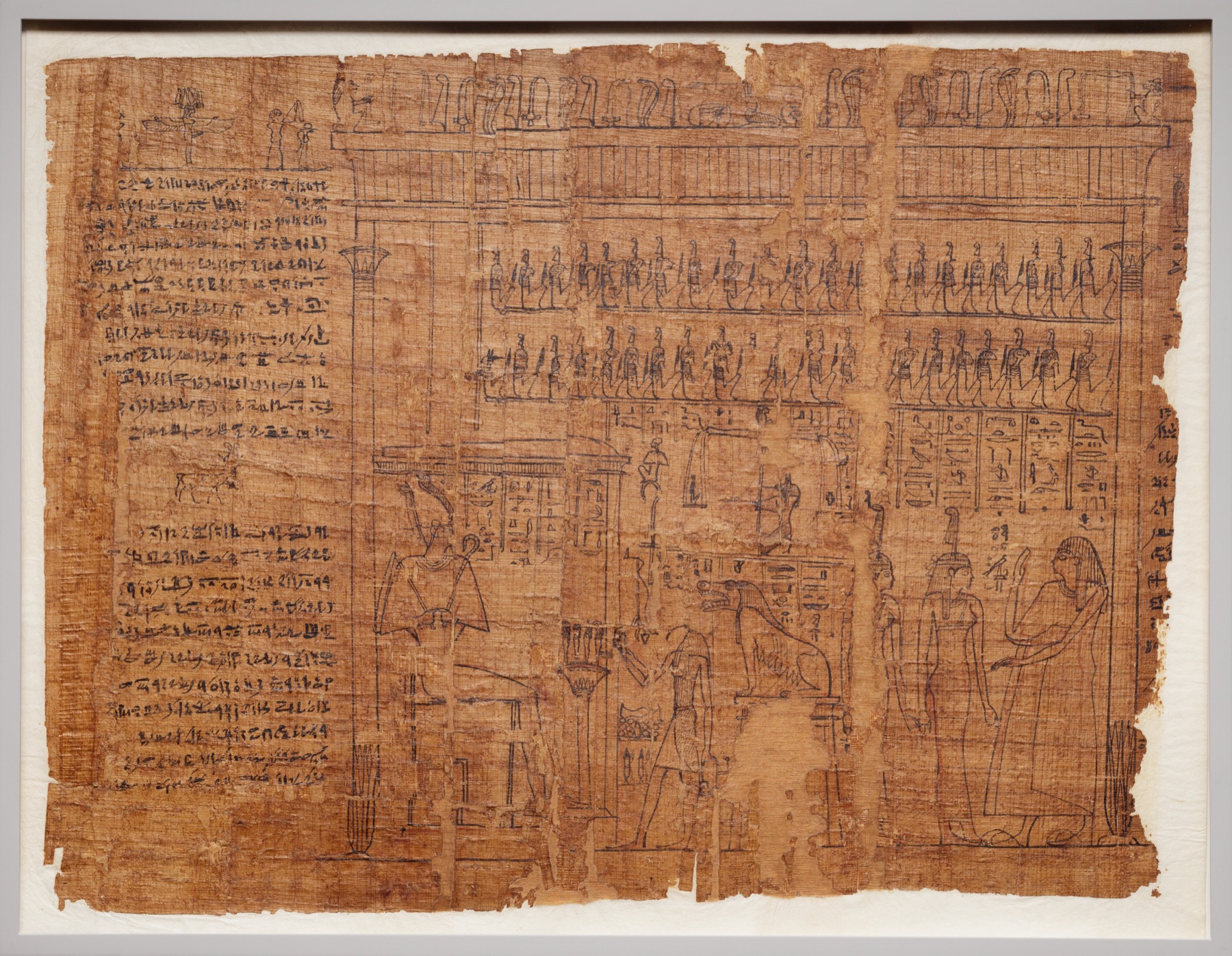 Ptolemaic funerary papyrus showing the deceased entering the Hall of the Two Truths before Osiris and a panel of judges